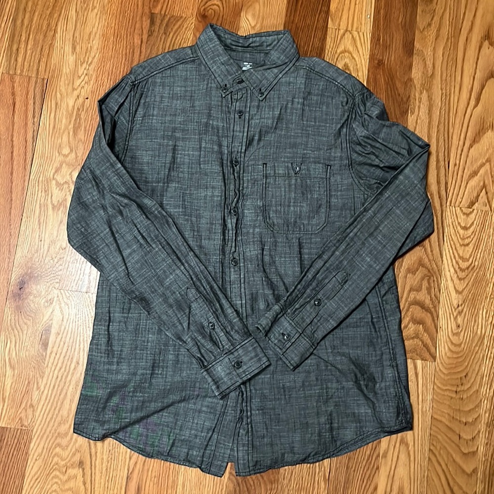 Mens black chambray button down shirt
